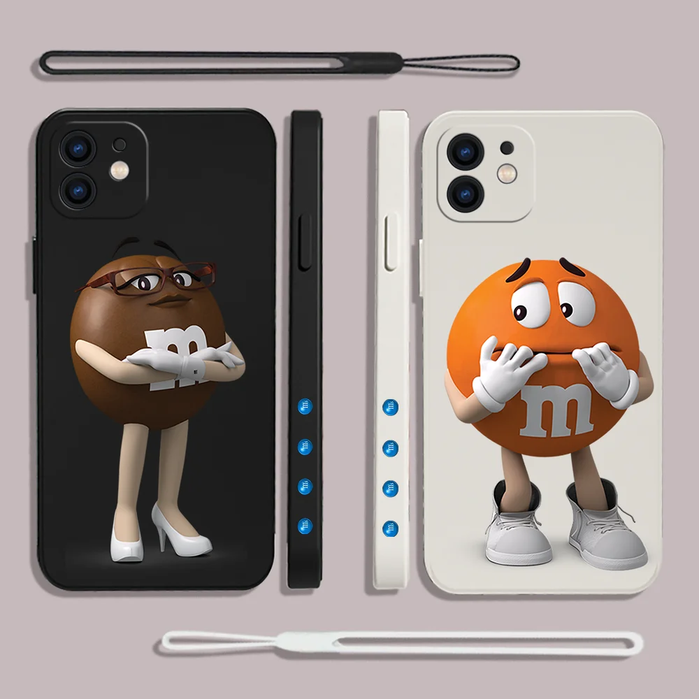 

M&Ms Chocolate Phone Case For iPhone 14 13 12 11 Pro Max Mini X XR XS MAX SE20 8 7 Plus 6 6S Plus Silicone Cases with Hand Strap