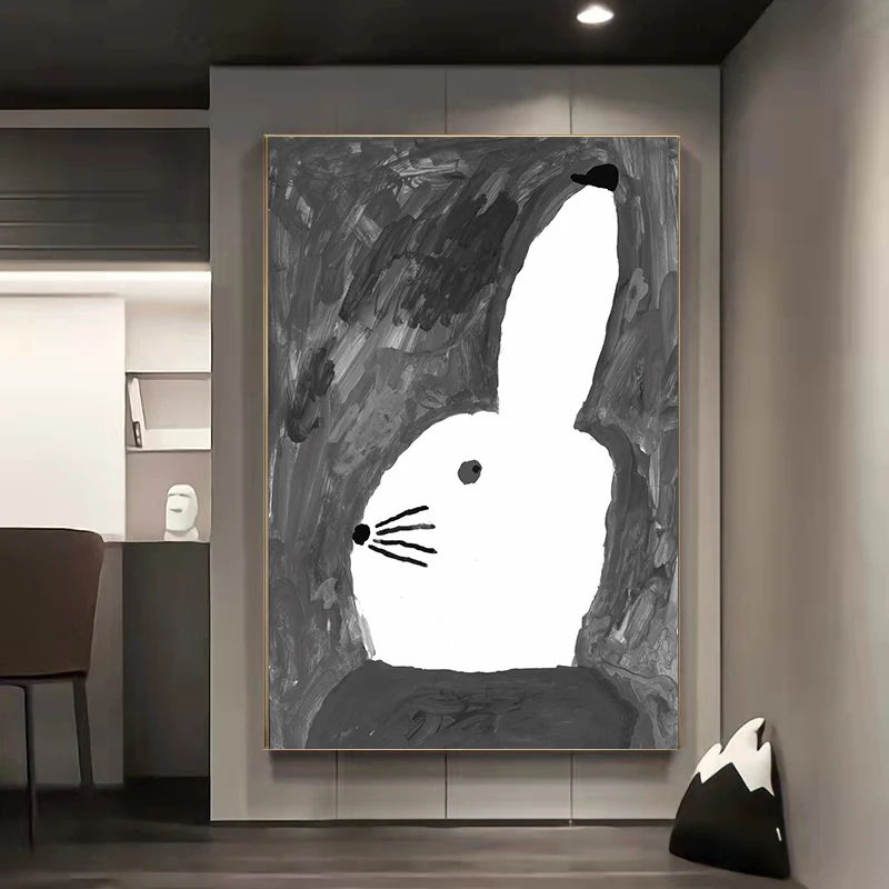

Черно-белая Картина на холсте кролик абстрактные постеры и принты современный минималистичный скандинавский Декор для дома настенные карт...