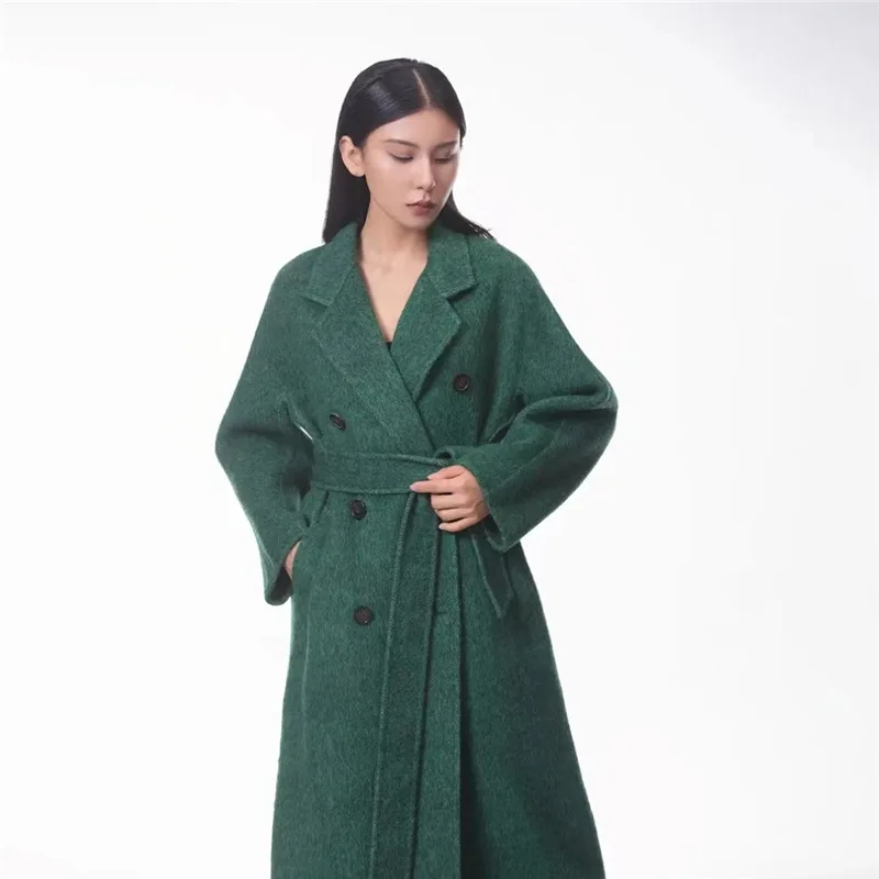 Шерстяное пальто женское новое зимнее красное Широкое из соснового шелка