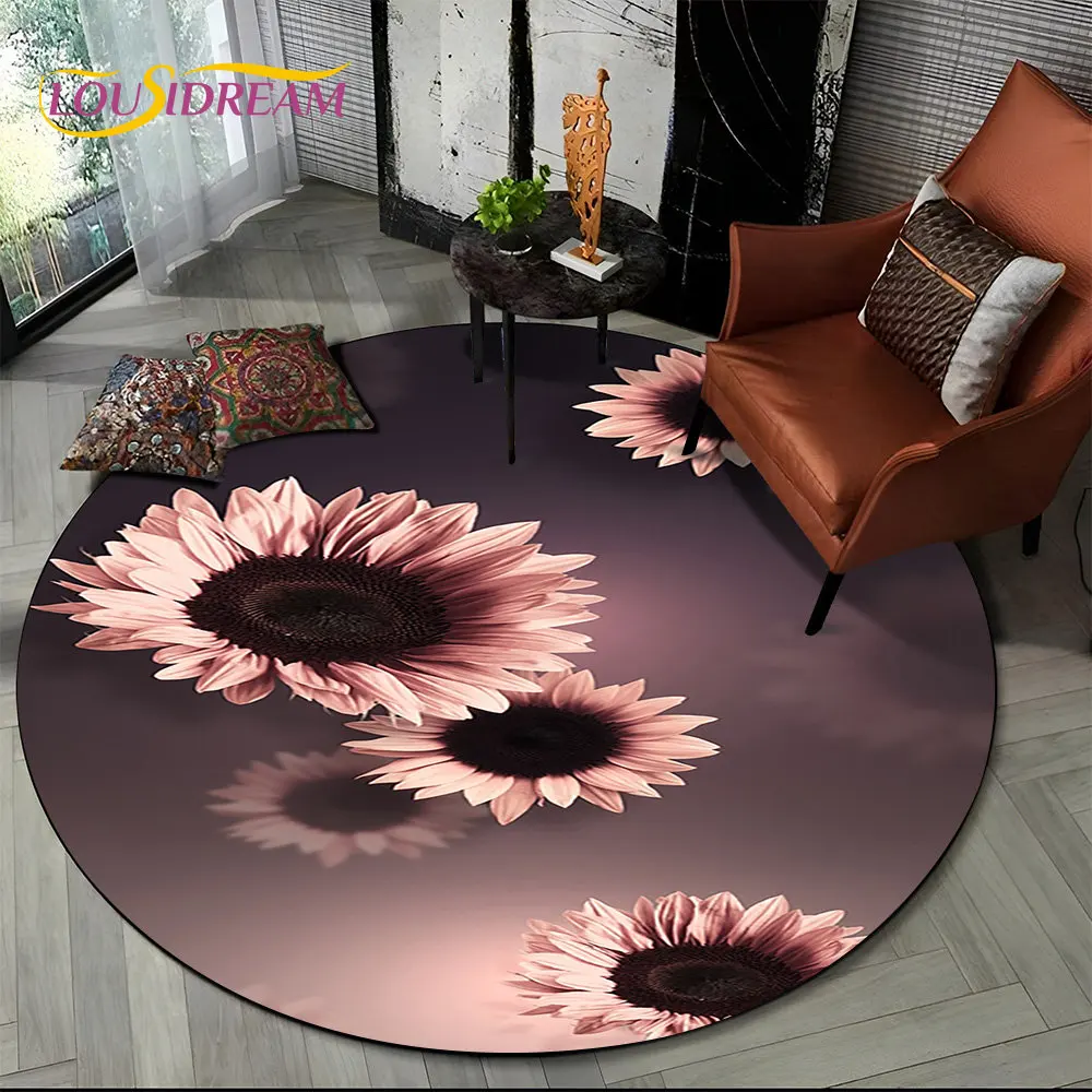 

3D Daisy Nordic Flower Sunflower Round Area Rug,Carpet for Living Room Children's Bedroom Sofa Playroom Decor,Non-slip Floor Mat