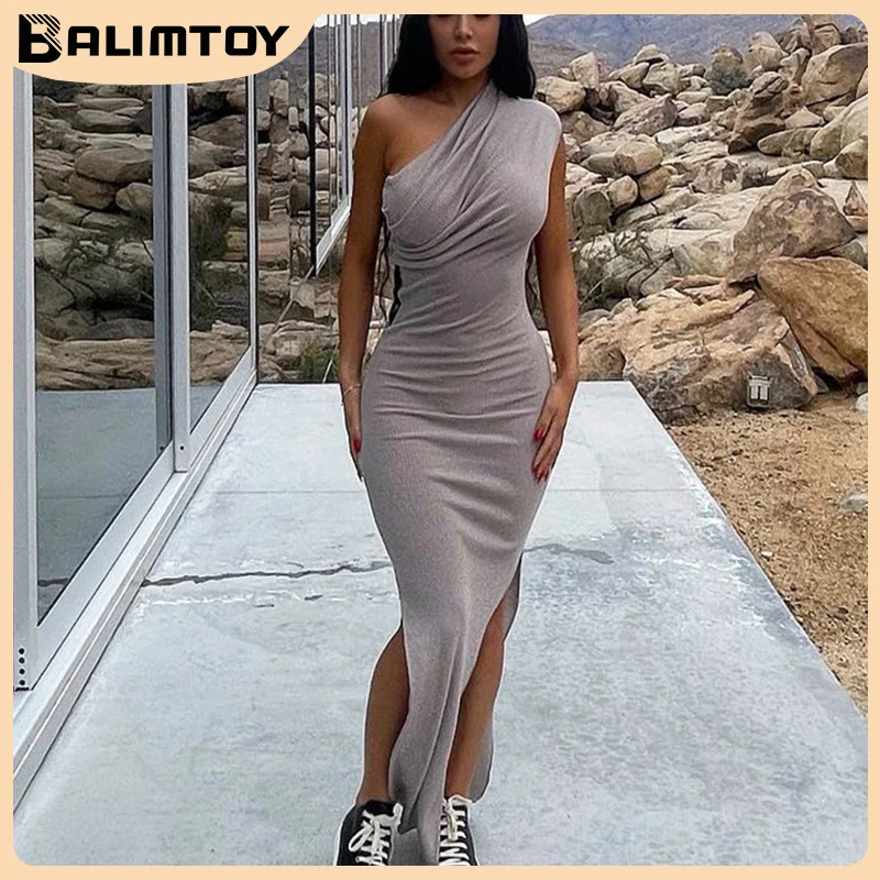 

Женское платье-макси без рукавов, черное элегантное облегающее платье с открытыми плечами и Боковым Разрезом, Клубное платье для дня рождения, лето 2022