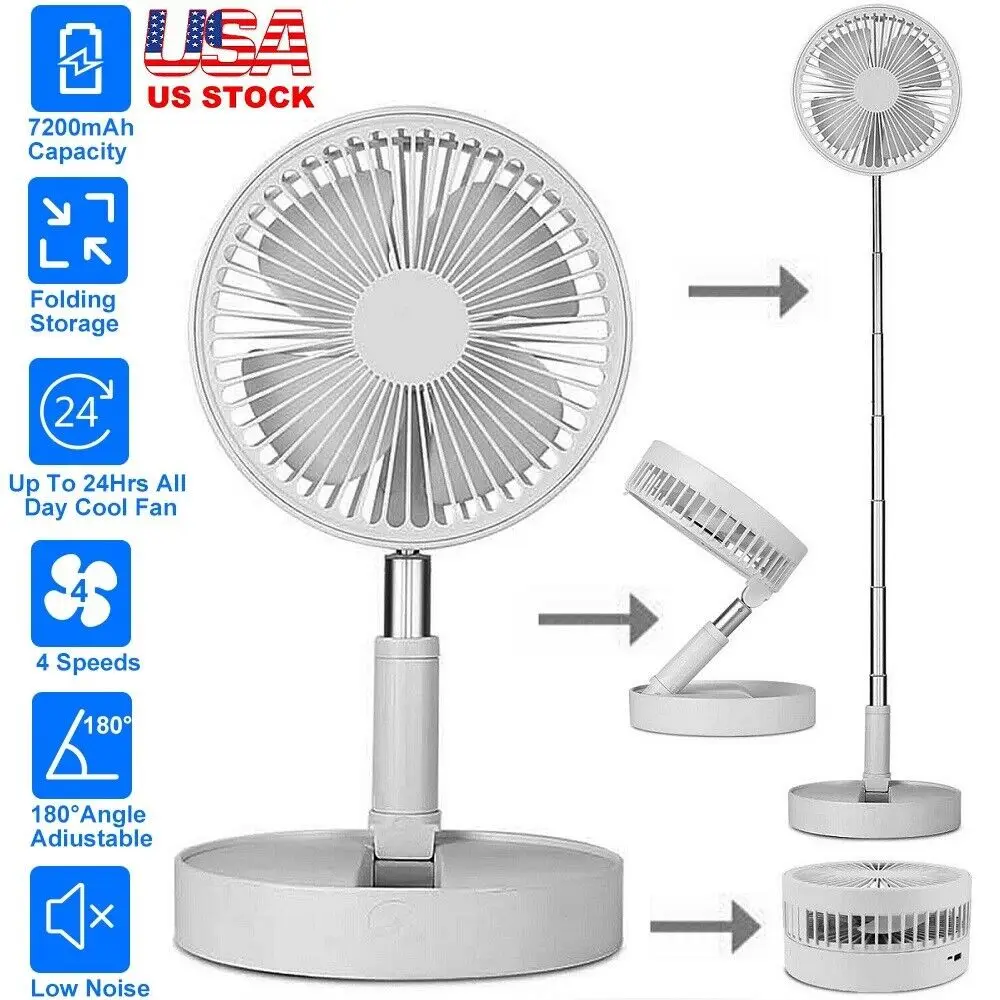 

2 in 1 Multi-Purpose Folding Portable Telescopic Floor/USB Desk Fan, 4 Speeds Adjustable with 7200 mAh Battery