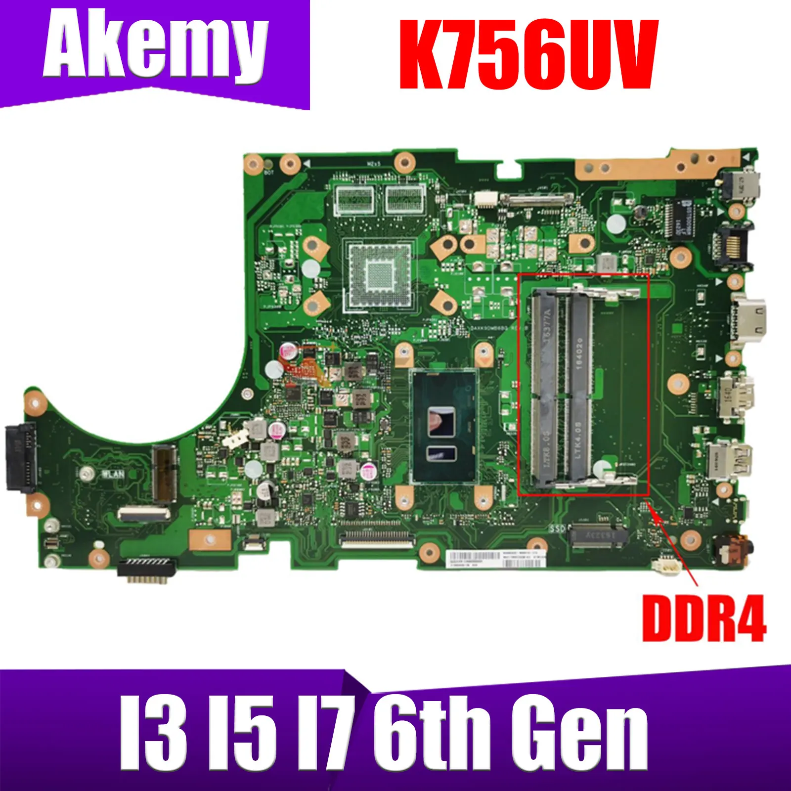 

K756UV Motherboard For Asus X756UV X756UAK X756UA X756UJ X756UXM X756UQK X756UW W/I3- I5-I7-6th CPU DDR4/DDR3 100% Test OK