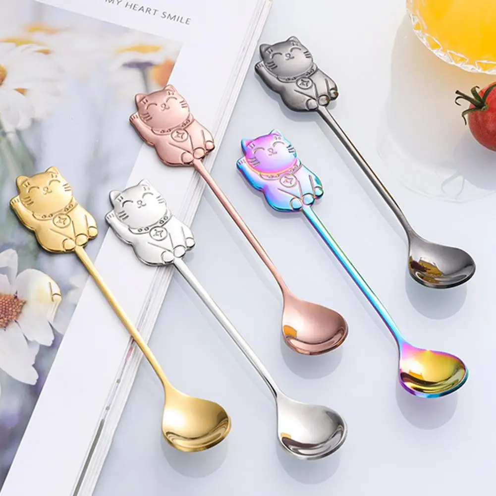 Excellent Detail Lightweight Round Edge Lucky Cat Coffee Spoon for Kitchen