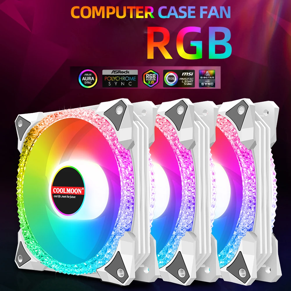 

AS2 12cm Double Halo Hydraulic Bearing RGB Radiator Silent Aura Sync Desktop Computer Case Cooling Fan with Music ARGB Controlle