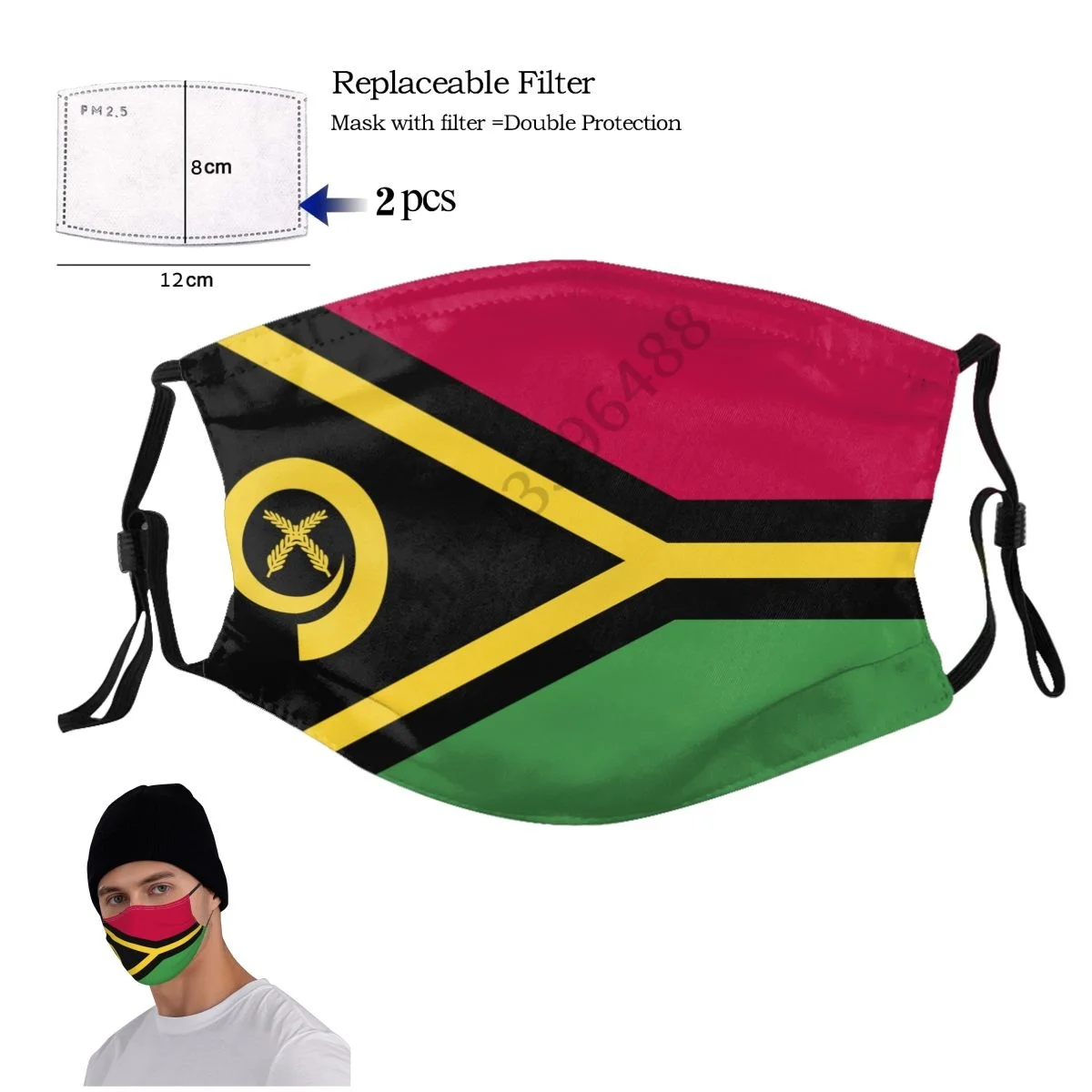 

Vanuatu Country Flag Face Mask With 2PCS Filter Adult Men Women Anti Dust Protection Cover Respirator Reusable Mouth Muffle