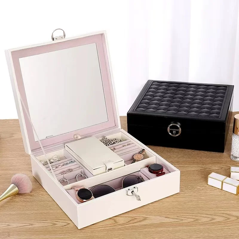 

Double Layer Watch Multifunctional Glasses Jewelry Storage Flip Over Earrings Ring Box Factory Wholesale Waterproof Watch
