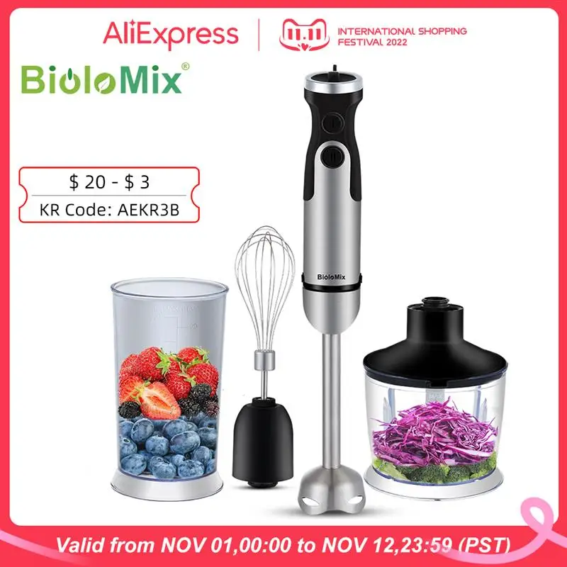 Top Biolomix 1200W 6-Speed 4 In 1 Hand Stick Blender Food Pr