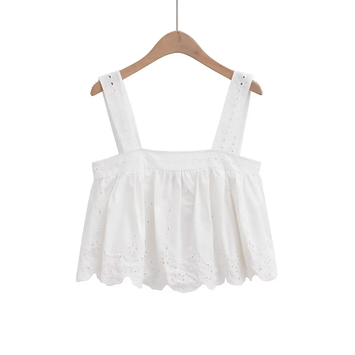 

Women 2023 New Fashion Summer Pure Colour Embroidered Flax Tops Vintage Backless Thin Straps Short Female Chic Tops