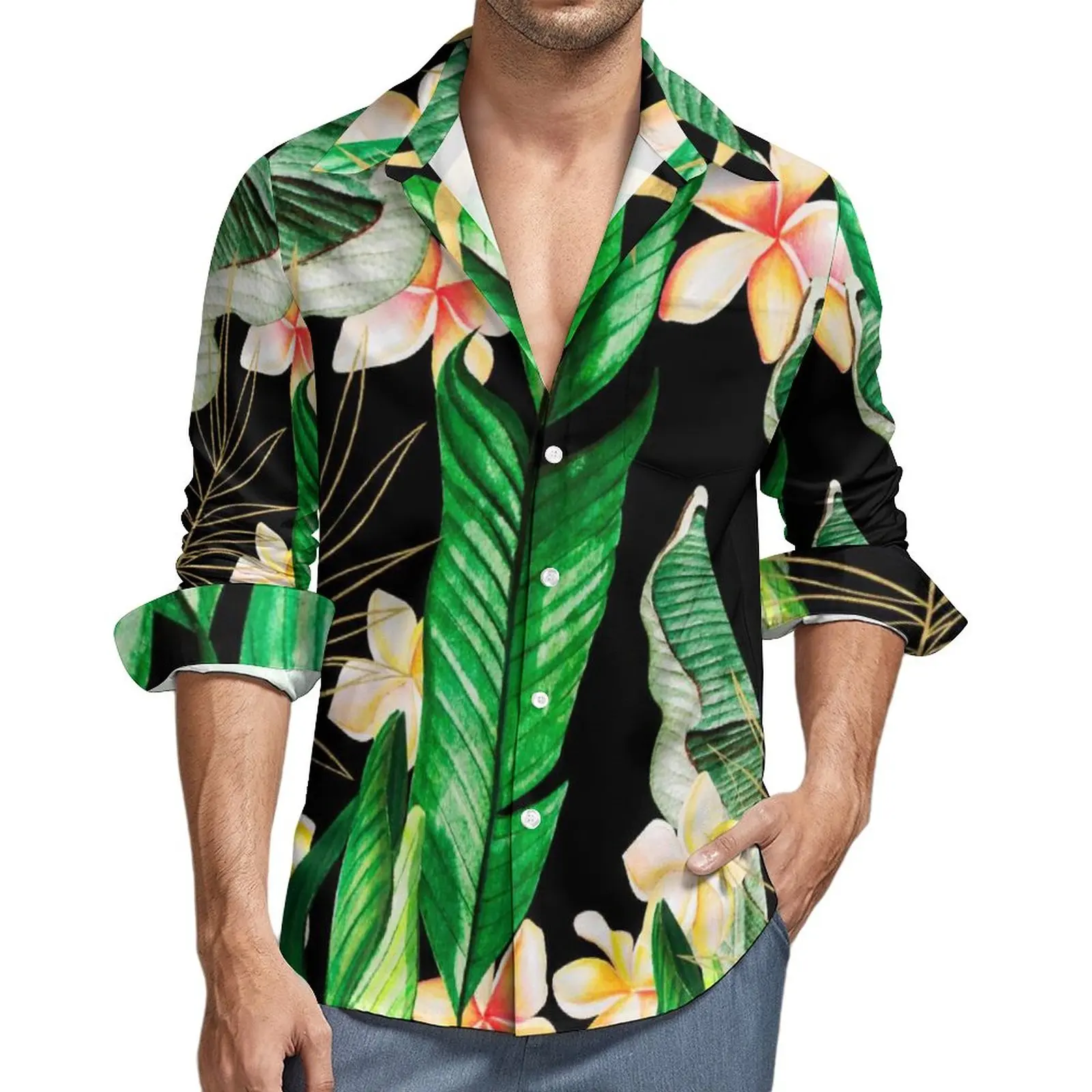 

Jungle Palm Leaves Shirt Tropical Forest Flower Print Casual Shirts Long Sleeve Design Y2K Blouses Fashion Oversized Clothing