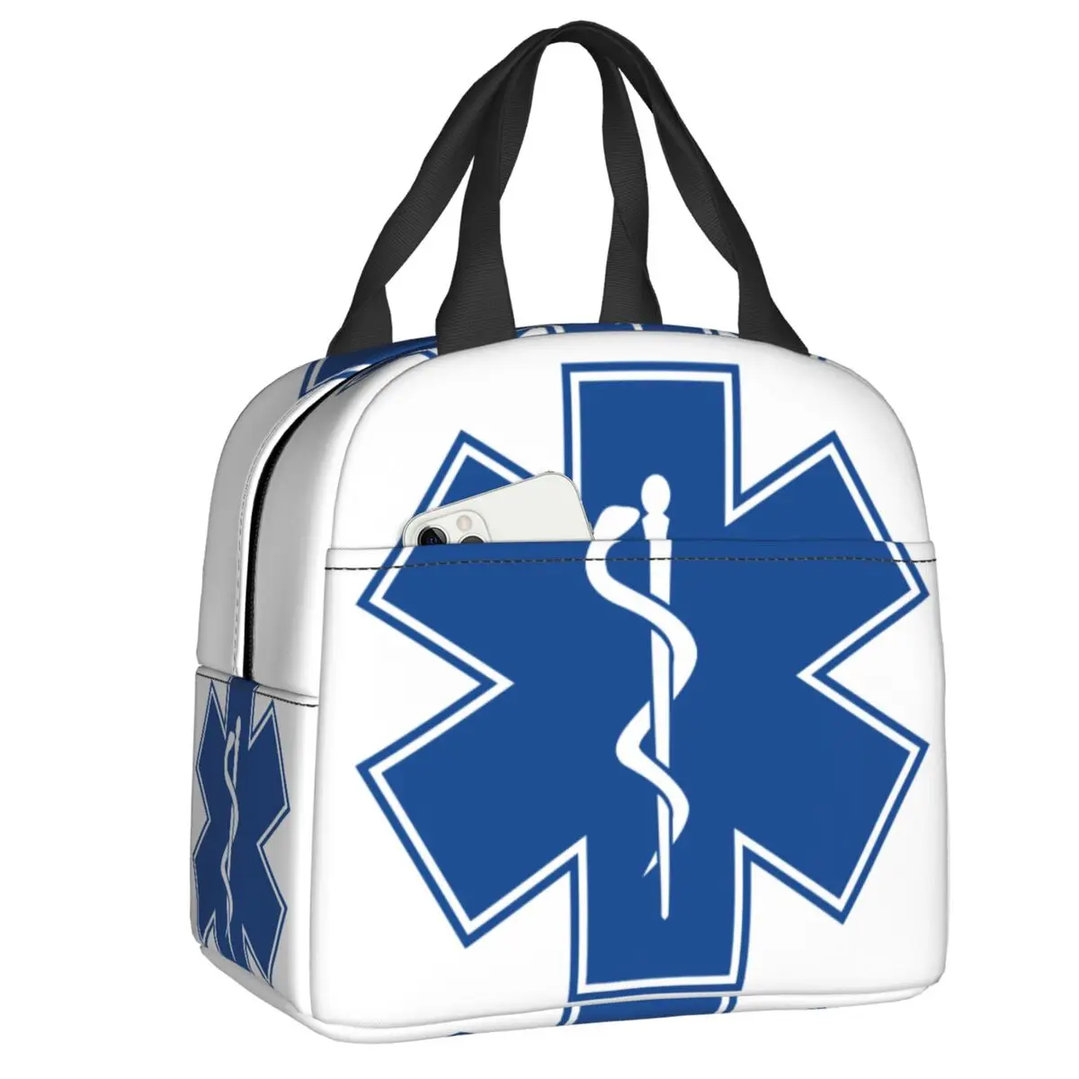 

Изолированная сумка-тоут для ланча Star Of Life Emt для женщин, синий Медицинский символ, многоразовый термоохладитель, коробка для бенто, для дете...