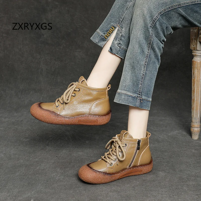 ZXRYXGS высококачественные женские ботинки из натуральной кожи повседневные
