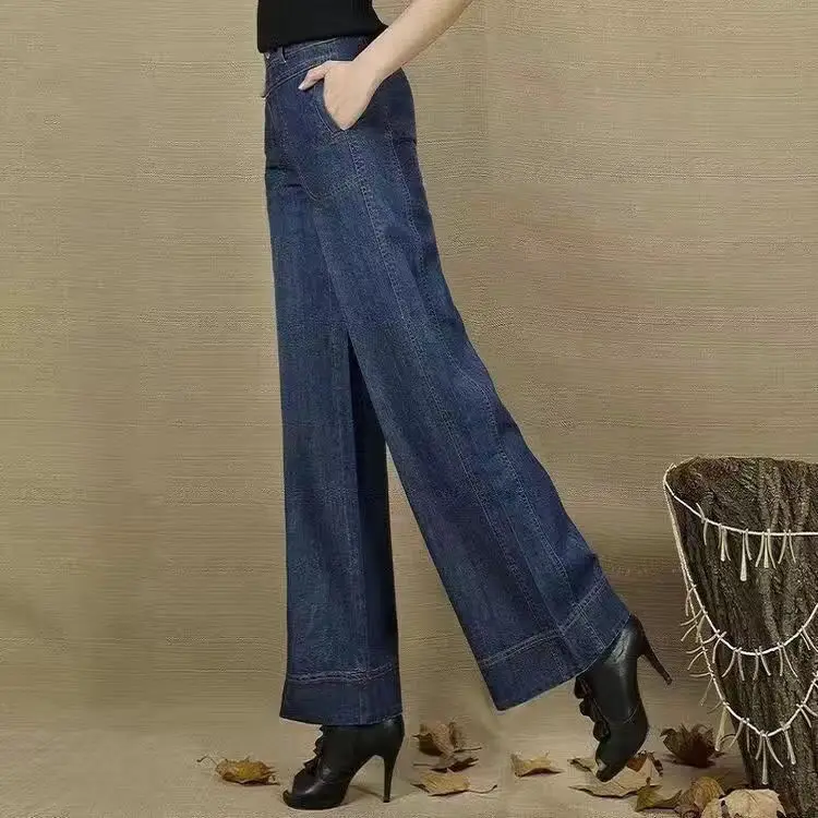 

Jeans Women Full-length Wide Leg Trousers Korean Style Fashion Denim Retro All-match High Waist Fashion Vintage Chic Pants L77