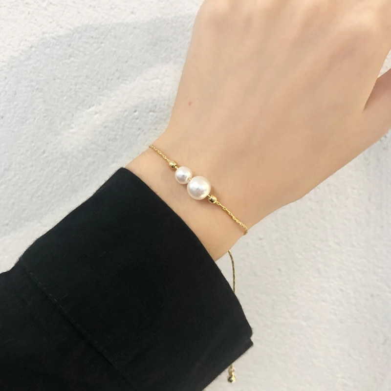 

Fashion Simple Link Chain Bracelets for Women Men Elegant Pearl Charm Adjustable Bracelets Femme Wedding Jewelry Gift with Box