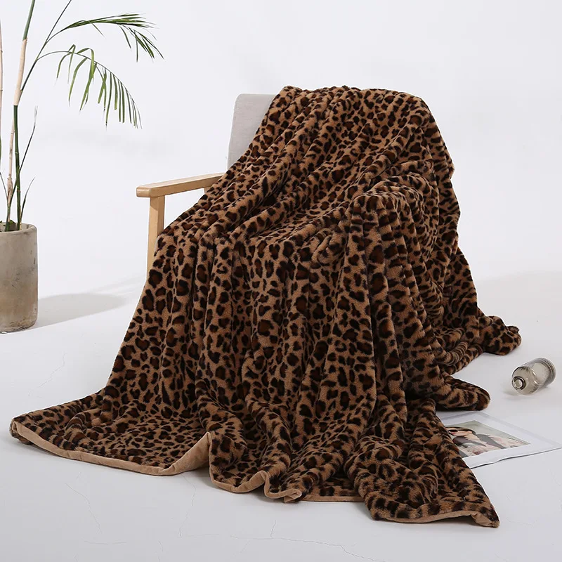 

Thicken Leopard Print Blanket Super Soft Warm Rabbit Fuzzy Fur Blankets Plush Mink Coral Fleece Blanket Sofa Bed Cover Bedspread
