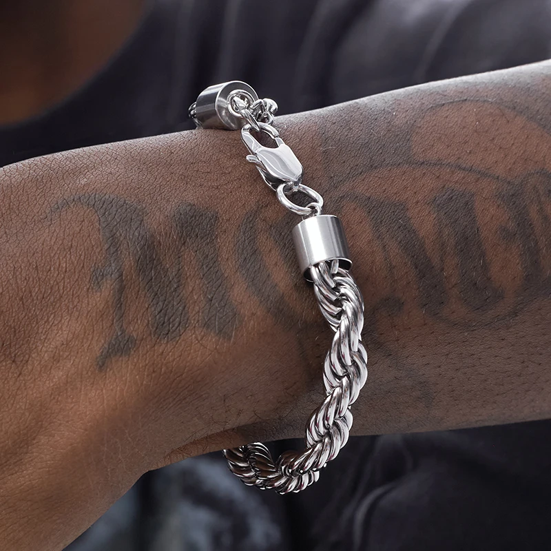

Stainless Steel Braid Twisted Rope Bracelet Simple Classic Hip Hop Personality Hand Ornaments Male Cuban Non-fading Bracelet