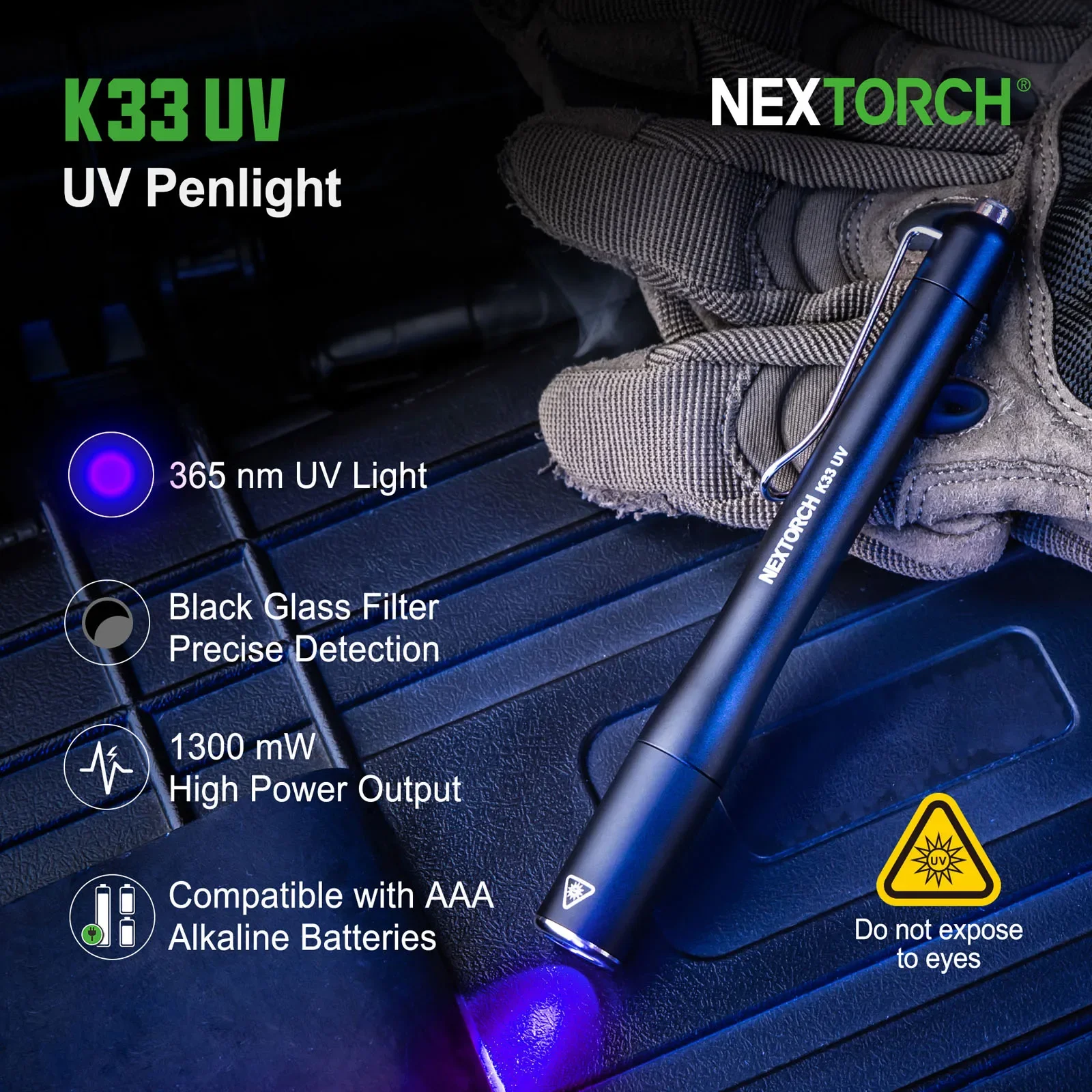 Фото NEXTORCH K33 УФ-светодиодный фонарик 365 нм портативный фонарик 1300 МВт высокой мощности профессиональный фонарь №4