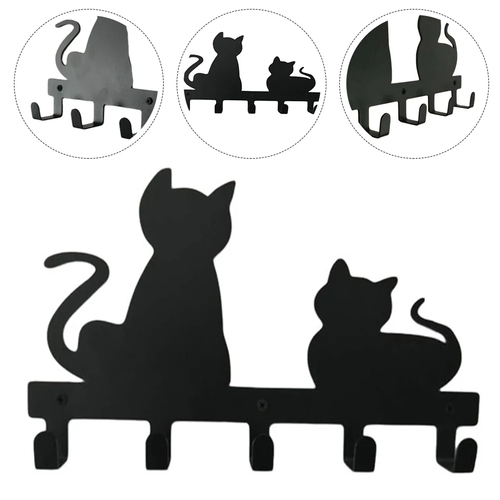 

Hooks Wall Hook Coat Hanging Rack Clothes Towel Key Hanger Entryway Black Iron Cat Bathroom Mounted Mountshelf