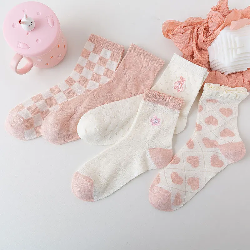 

Japanese Kawaii Cute Pink Socks Lolita Sweet Girls Lace Ruffle Socks Women Fashion Embroidery Summer Thin Breathable Crew Socks