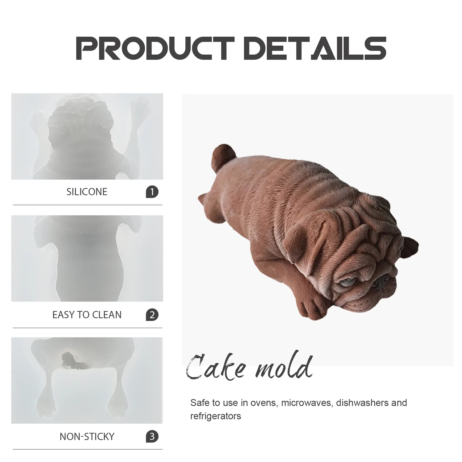 

3D Shar Pei Mousse Cake Mold Silicone Mousse Cake for Pug Puppy Silicone Fondant Mold for Chocolate Fondant Pudding Making