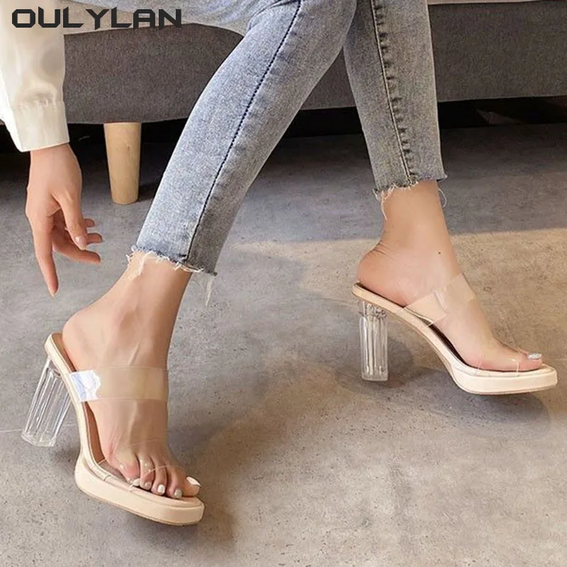 Сандалии женские прозрачные на высоком каблуке Босоножки с открытым носком