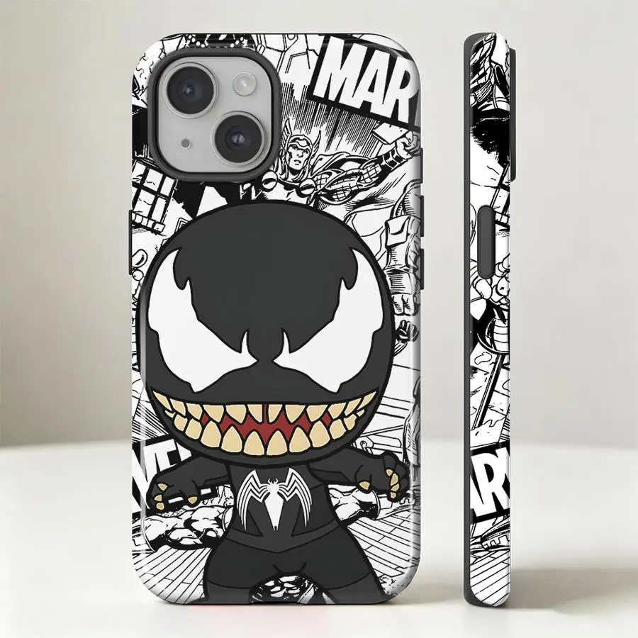 Фото Мягкий чехол-накладка для Apple iPhone 17, 16, 15 Plus, 14 Pro Max, XS, XR, 13, 16e, 12 Air, 11 с Дэдпулом и Веномом №5