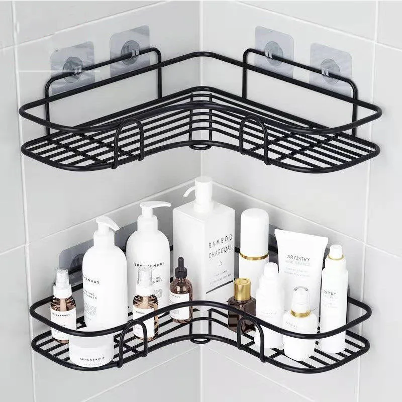 

Shampoo storage rack bathroom kitchen stamping corner rack shower rack forged iron with suction cup bathroom accessories