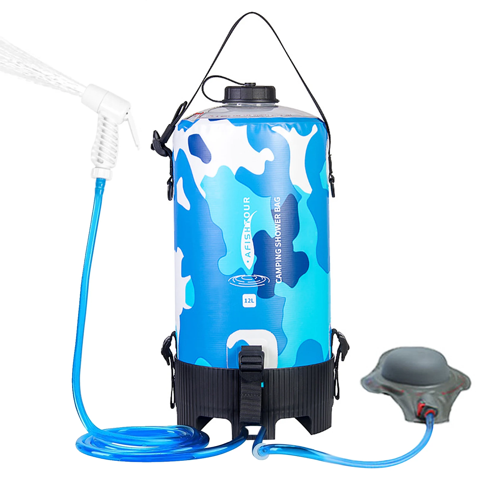 

12L Portable Outdoor Camping Shower Bag with Foot Pump and Shower Head Hose For Hiking Backpacking Beach Shower Pack