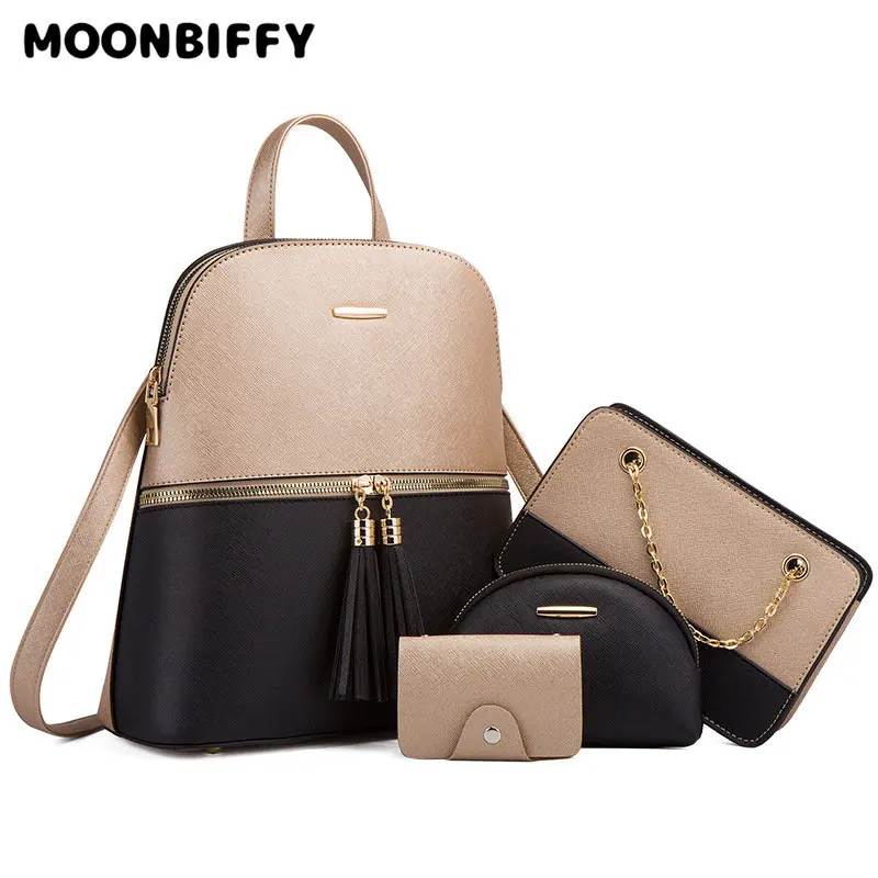 

Комплект из 4 сумок, роскошная сумка-тоут, женские цветные контрастные рюкзаки, кожаная сумка-мессенджер на плечо, диагональная композитная ...