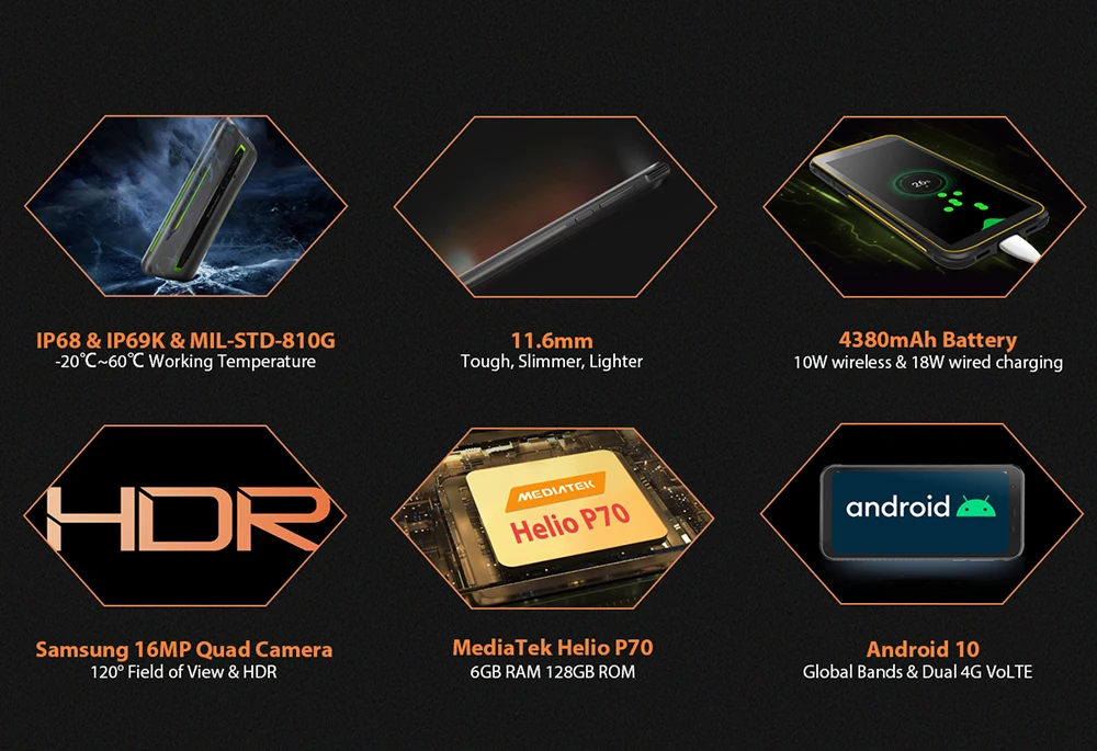 Global version BLACKVIEW BV6300 Pro Helio P70 6GB+128GB Smartphone 4380mAh Android 10 Mobile Phone NFC IP68 Waterproof 4G Phone