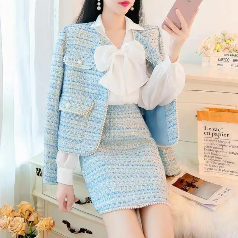 

Женская однобортная куртка с длинным рукавом, Повседневная мини-юбка с высокой талией, элегантная весенне-осенняя одежда, новинка 2023