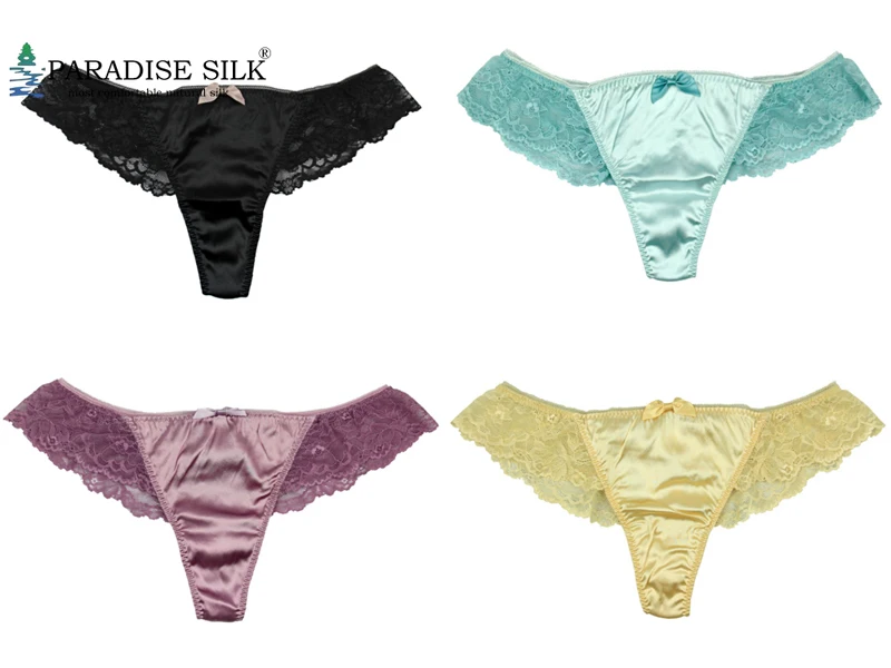 4 Pair Women's Thong 93% Silk 7% Spandex Sexy Lace Panties Size US S M L XL