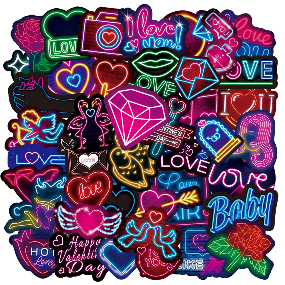 

50pcs Colorful Neon Personality Graffiti DIY Decoration Mobile Phone Computer Skateboard Guitar Car Water Cup Waterproof Sticker