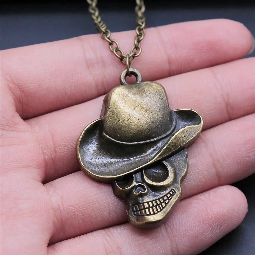 

Прямая поставка, ожерелье с подвеской в виде черепа 44x35 мм с покрытием из античной бронзы для женщин и мужчин, длинная цепь, модные ювелирные ...