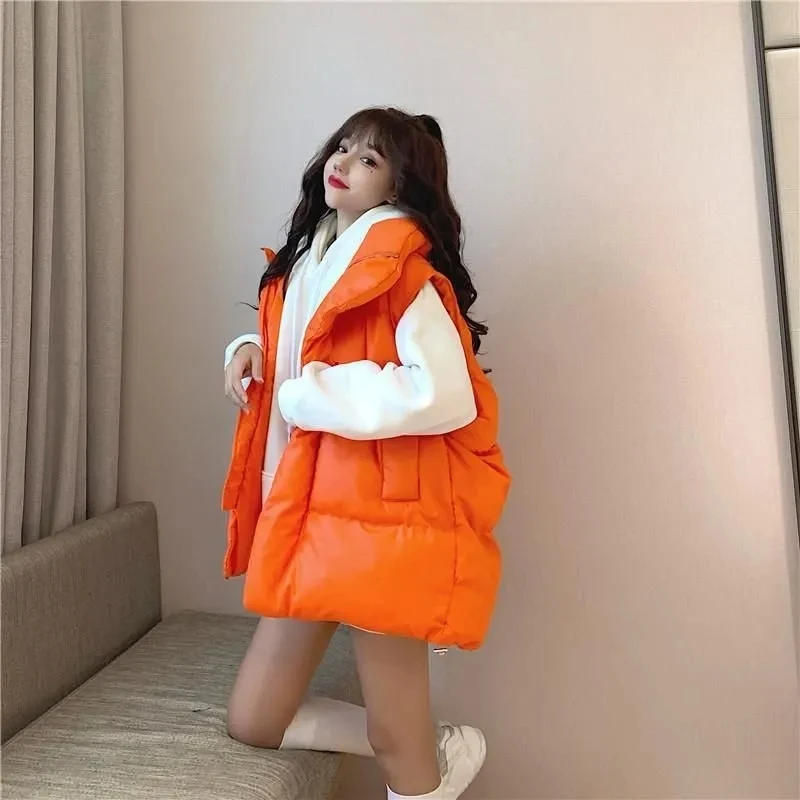 

Осенне-зимний женский утепленный хлопковый жилет, повседневный жилет с воротником-стойкой без рукавов, абрикосовый, оранжевый, черный, коре...