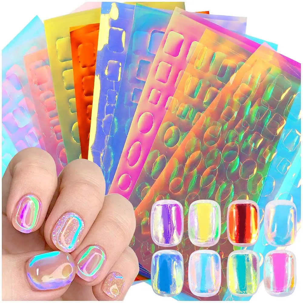 Ice Cube Aurora Nail Sticker Nail Foil Broken Glass Paper Film Holographic Laser Nail Decals Nails Design Manicure Decoration