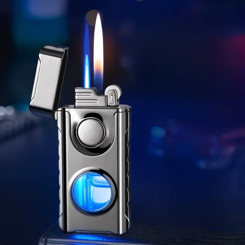 

Double Fire Direct Charge and Open Fire Switch Lighters At Will Creative Perspective with Blue Light Inflatable Lighter