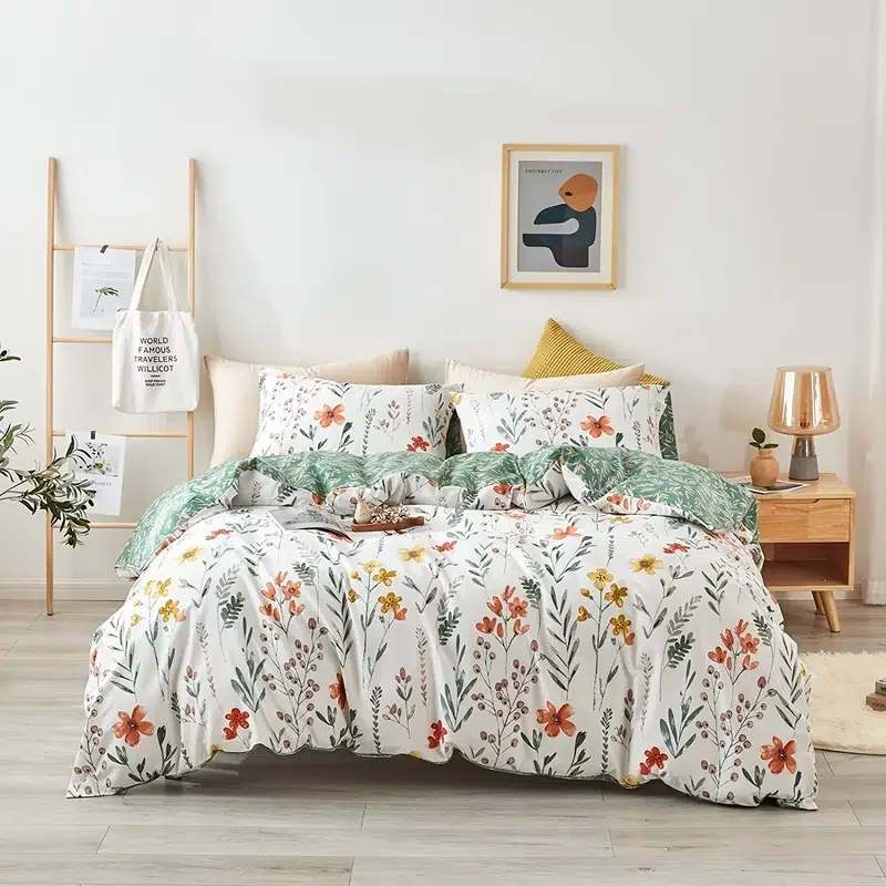 

Floral Print Duvet Cover (1 Duvet Cover + 2 Pillowcase), Soft Bedding With Zipper Closure For Bedroom, Blanket For Guest Room