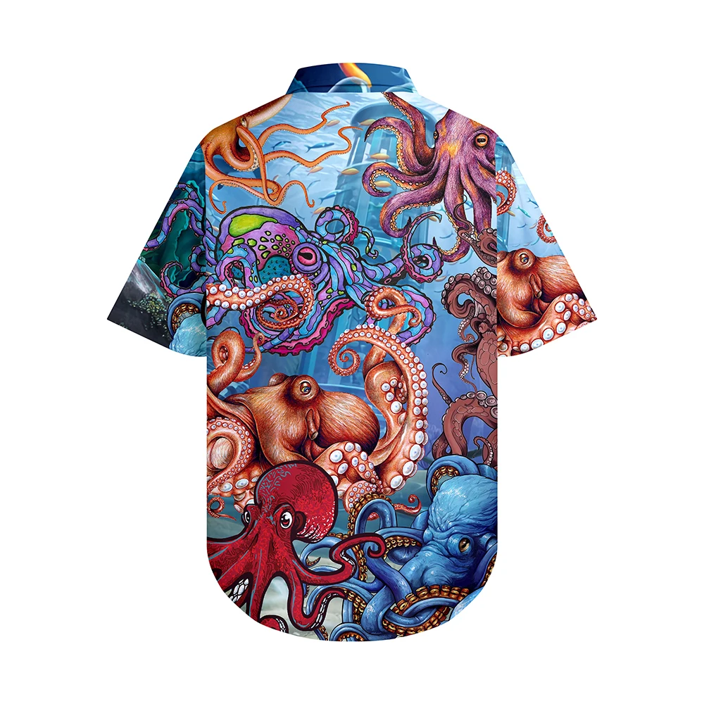 Hawaiian Men's Shirts Octopus Colorful Paniting Top Plus Size Cool Emo Summer Beach Shorts Sleeve Button Up Shirt