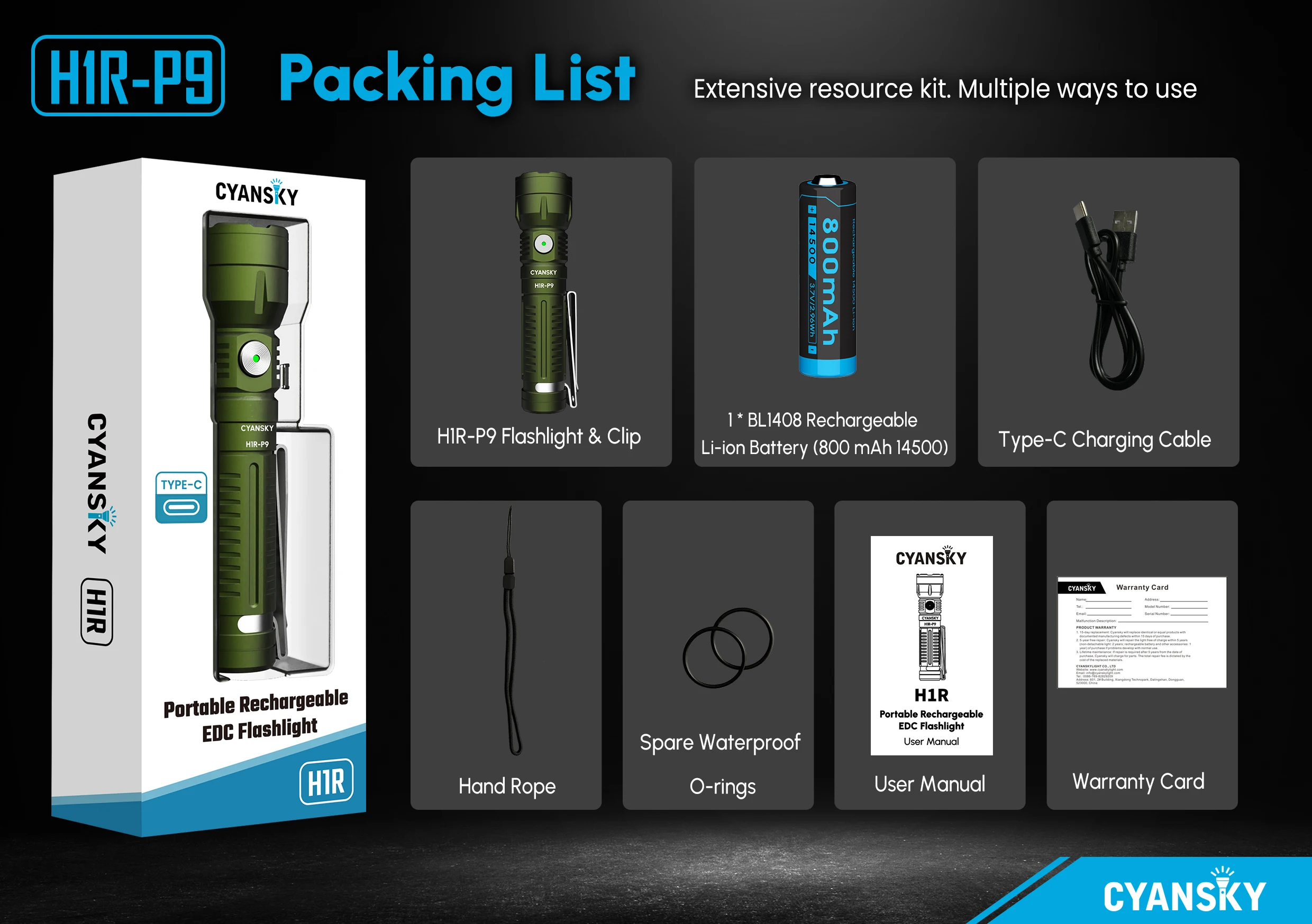 

CYANSKY H1R-P9 алюминиевый фонарик 1300 люмен