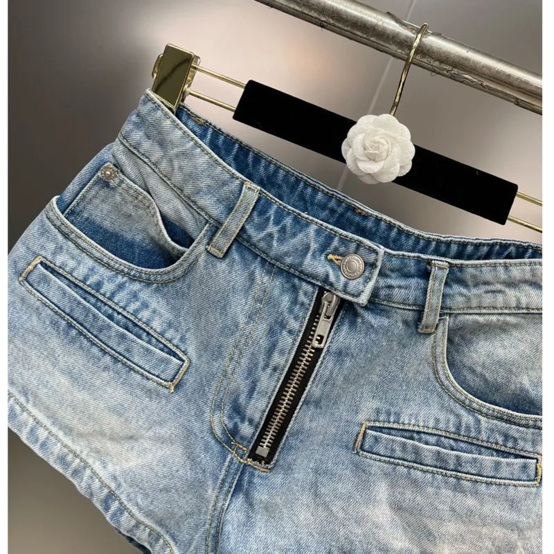 2023 Summer One Button Zipper Decoration Short Spicy Street Trendy Denim Shorts