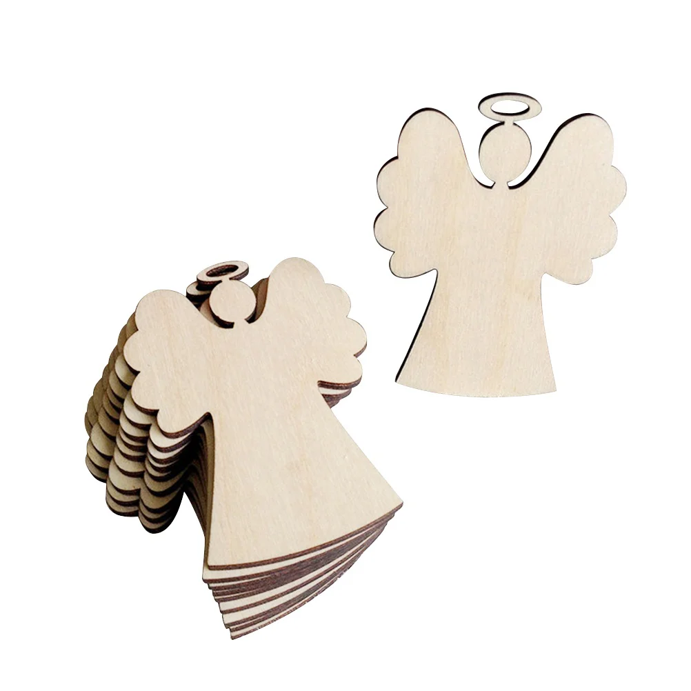 

10 Pcs Wooden Tags Chips Christmas Pendants Angel Ornaments Round Hanging Decorations