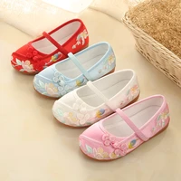 national style embroidered shoes chinese cotton cloth shoes flattie soft soled kids flat shoes girls princess performance shoes