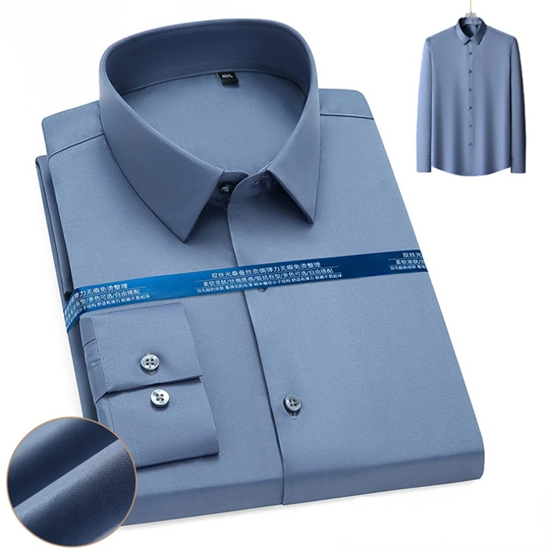 

2023 Solid Men Dress Shirts Office Long Sleeve Regular Fit Business Mens Social Shirt Without Pocket Soft Cool Causal Clothes