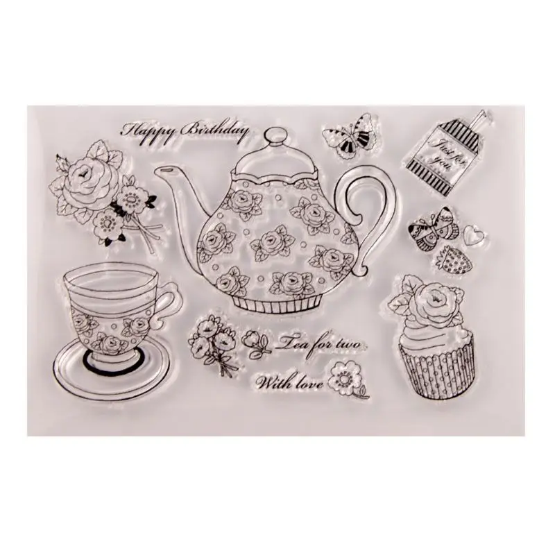 

K3NA Teapot Flower Silicone Clear Seal Stamp DIY Scrapbooking Embossing Photo Album