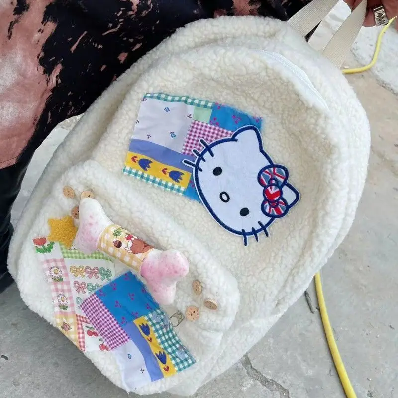

Sanrio, плюшевый рюкзак Hello Kitty Kawaii аниме граффити принт красивая Студенческая сумка девочка мультфильм дорожная сумка подарок на день рождени...