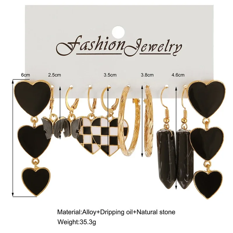 Геометрические серьги в шахматном стиле 5 пар