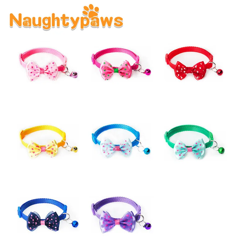 

Pet Cat Bowknot Necktie Collar With Bell Adjustable Collar Nylon Collar Puppy Safety Casual Necklace Pet Cat Leash Accessories
