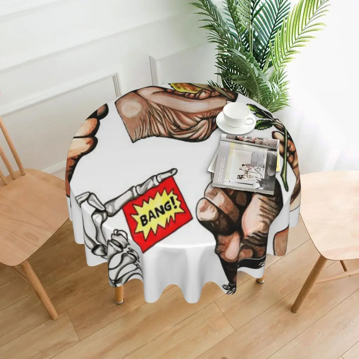 

Hands Tablecloth 60in Round 152cm Waterproof Decorative Border Great Gift