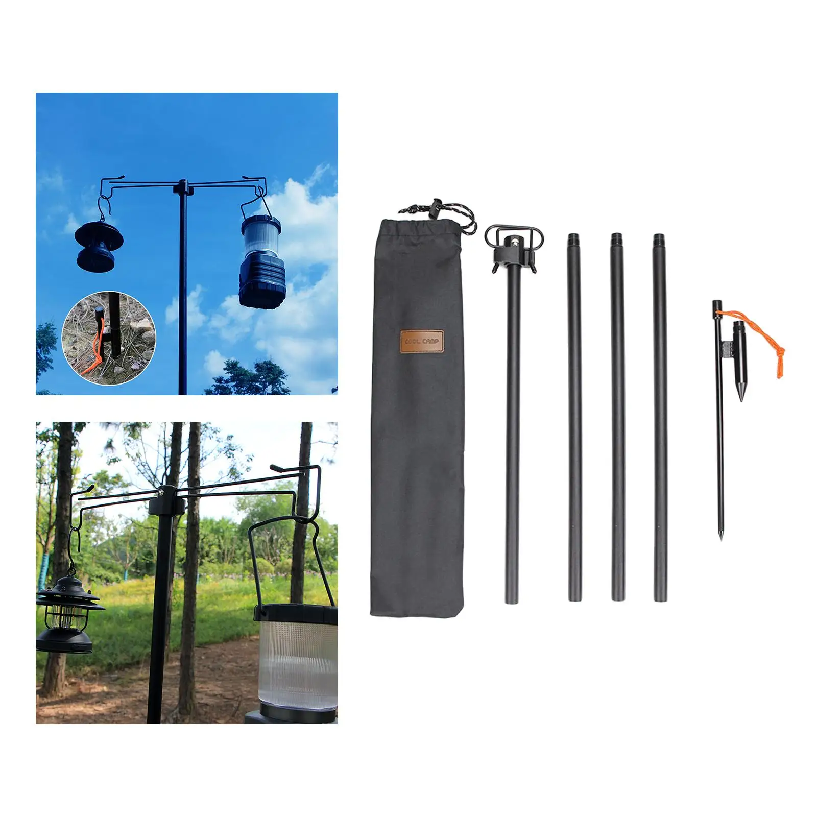 

Camping Lantern Stand Collapsible Aluminum Lamp Stand Hook Detachable Light Hanging Pole for Backpacking Traveling Outdoor BBQ